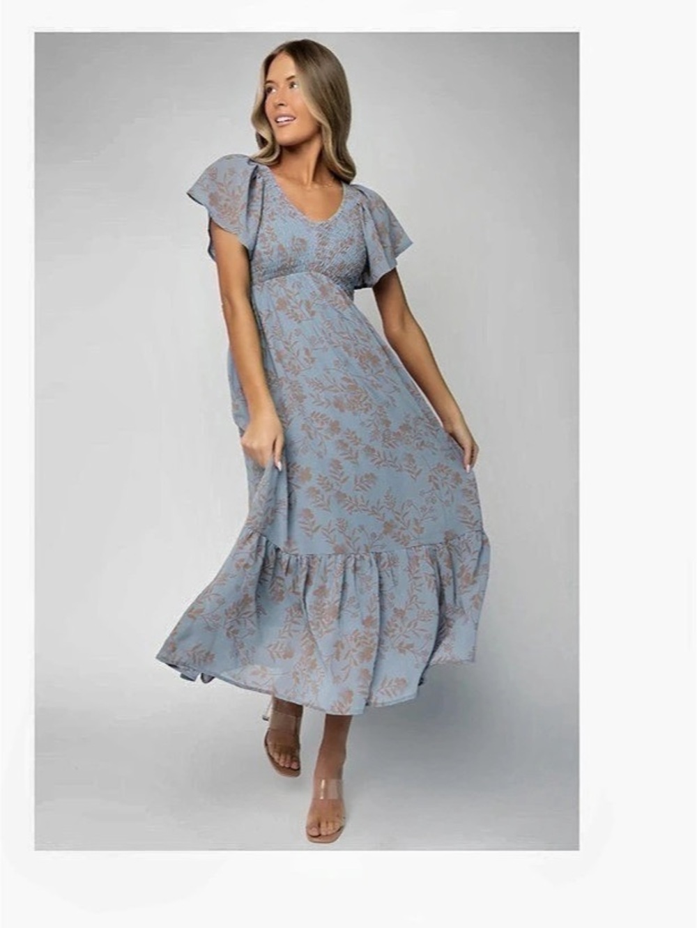 NWT Baltic Born Monica Smocked Dress Floral Midi Dress Dusty Blue & Orange 2XL